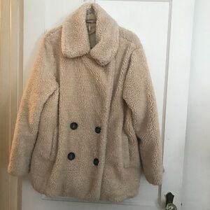 Free People L Beige Fleece Double Breasted Coat; Not worn much